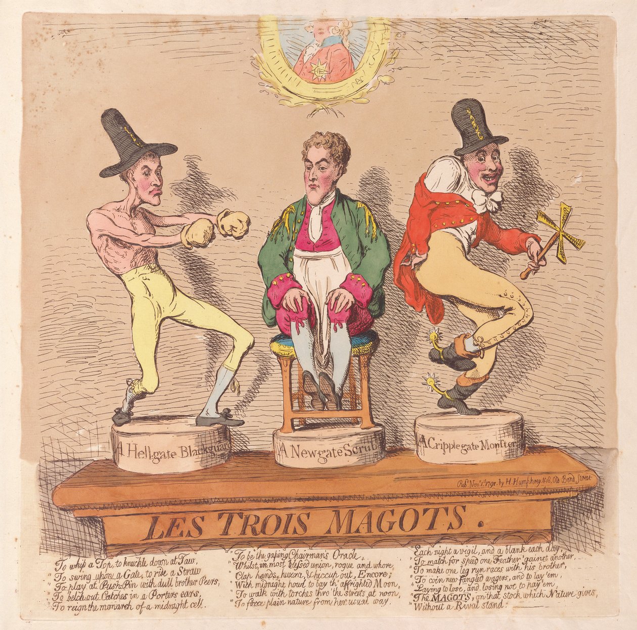 Les Trois Magots, pub. 1791 (kézzel színezett metszet) alkotó: James Gillray