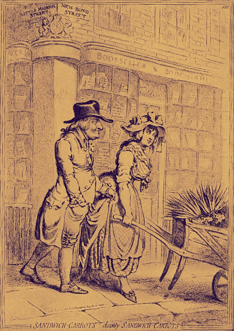 Lord Sandwich egy virágárusra figyel alkotó: James Gillray