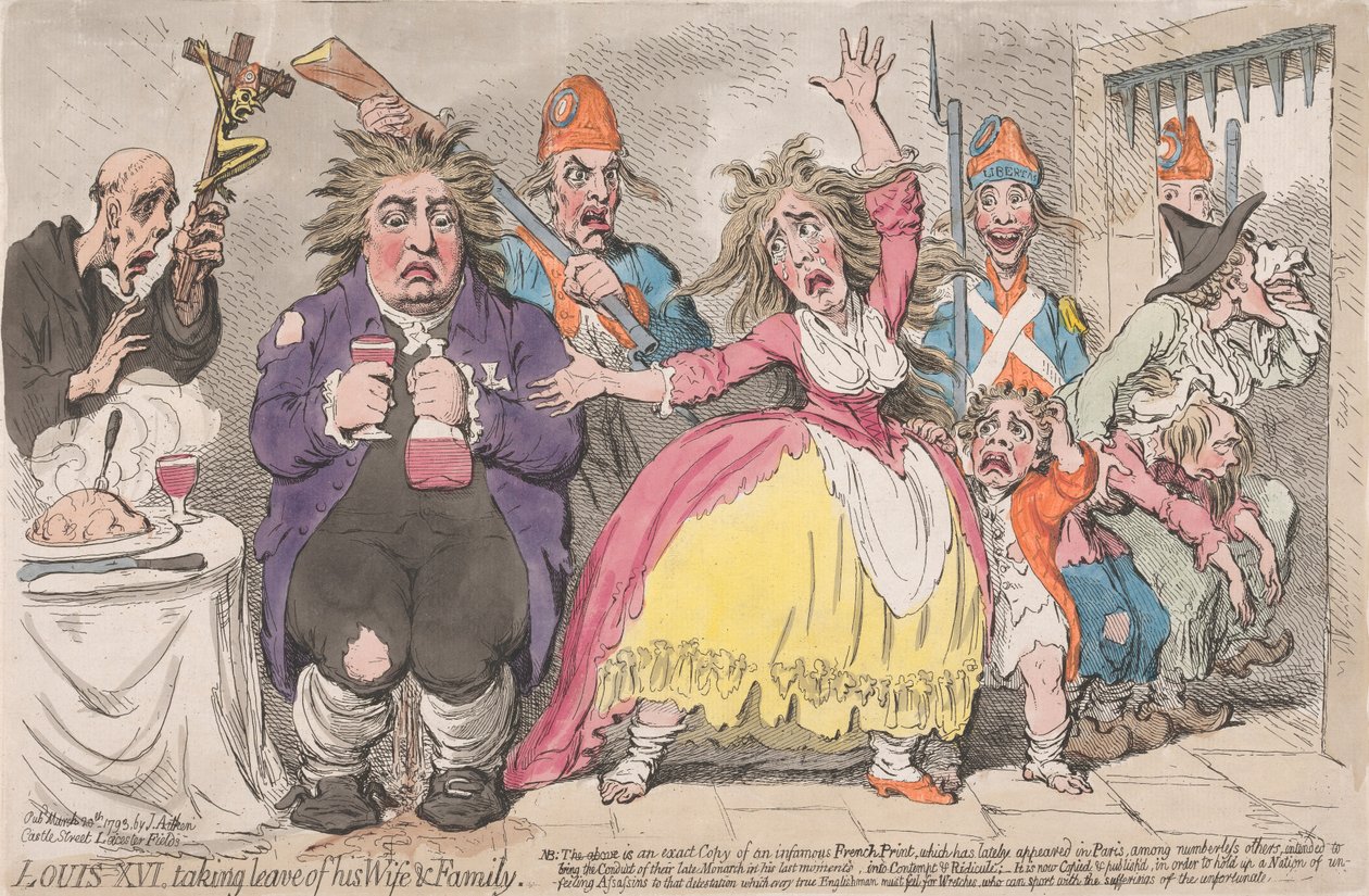 XVI. Lajos búcsút vesz feleségétől és családjától alkotó: James Gillray