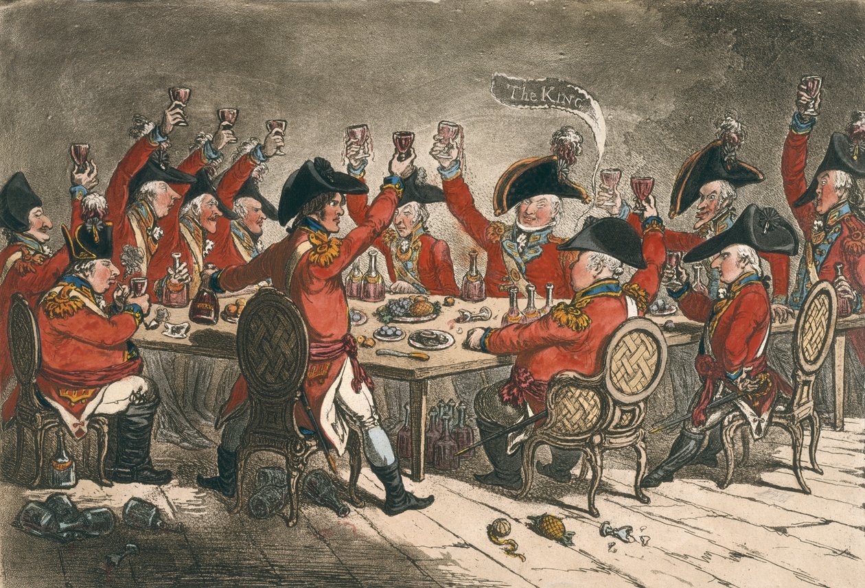 Loyal Souls, avagy egy pillantás a Szent Jakab étkezdébe, kiadta Hannah Humphrey 1797-ben (kézi színezett metszet). alkotó: James Gillray