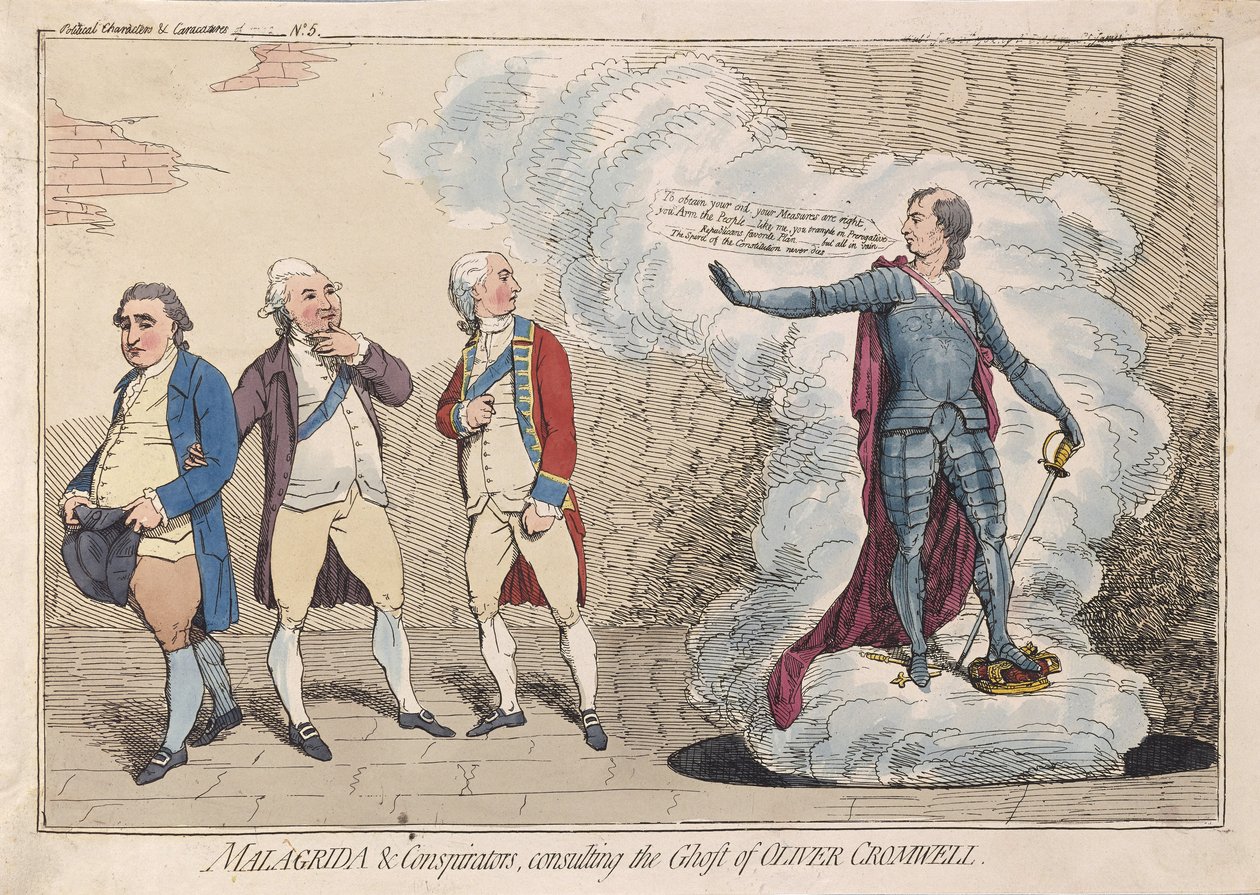 Malagrida & Conspirators, konzultál a Ghost of Oliver Cromwell, pub. 1782 (kézzel színezett metszet) alkotó: James Gillray