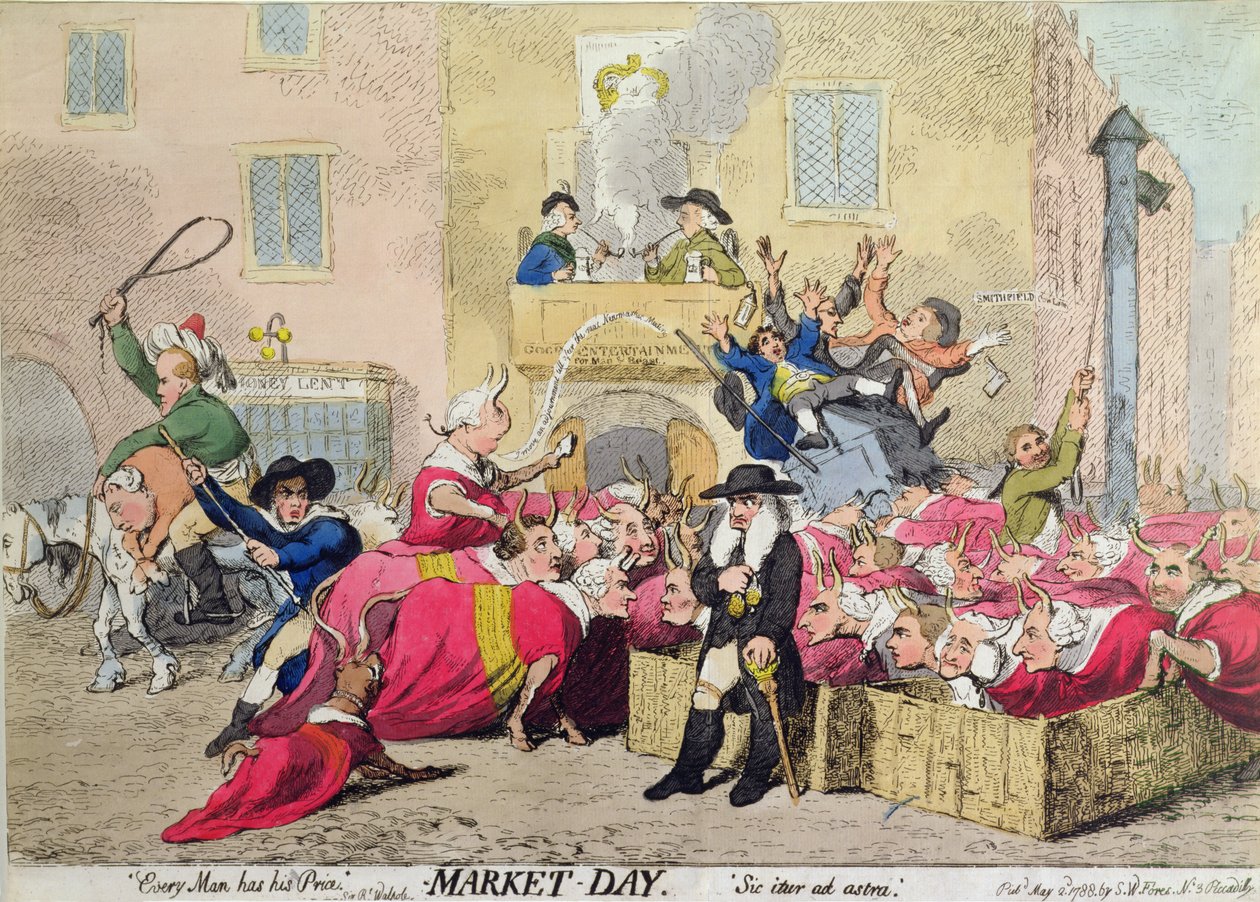 Market Day, kiadó: S.W. Fores 1788-ban (kézzel színezett rézkarc) alkotó: James Gillray