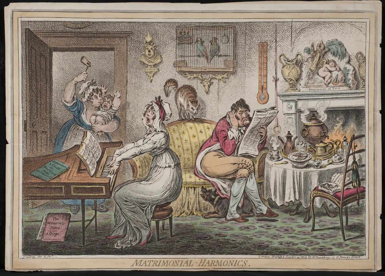 Matrimonial Harmonics, kiadó: Hannah Humphrey, 1805 (kézi színezett metszet) alkotó: James Gillray