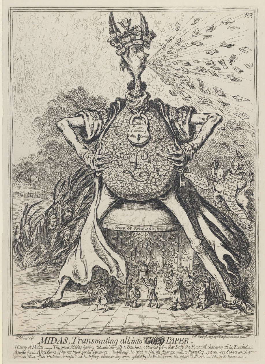 Midas, Mindent aranypapírrá alakítva, 1797 alkotó: James Gillray