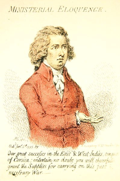 Miniszteri ékesszólás, kiadta Hannah Humphrey 1795-ben (kézzel színezett metszet) (191281 részlet) alkotó: James Gillray