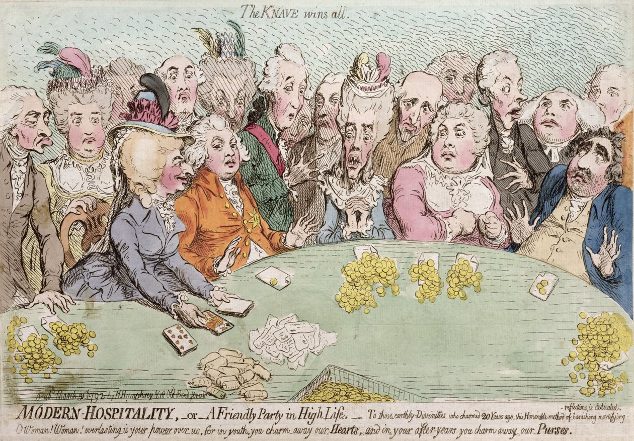Modern Hospitality, or A Friendly Party in High Life, kiadta Hannah Humphrey 1792-ben (kézzel színezett metszet). alkotó: James Gillray