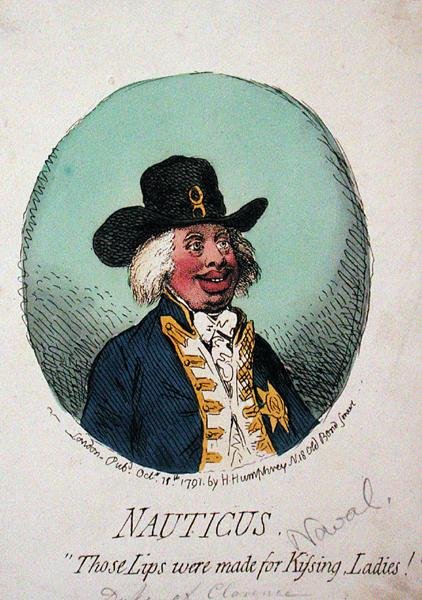 Nauticus, avagy "Azok az ajkak hölgyek csókolására készültek", Hannah Humphrey kiadása 1791-ben (kézi színezett metszet). alkotó: James Gillray