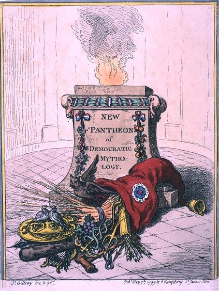A Demokratikus Mitológia Új Panteonja, Hannah Humphrey 1799-ben (kézzel színezett rézkarc) alkotó: James Gillray