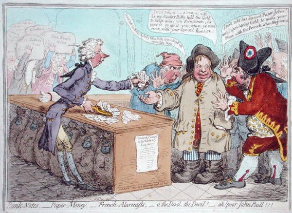 A költségvetés megnyitása, avagy John Bull, aki a nadrágját adja, hogy megmentse a szalonnáját, Hannah Humphrey adta ki 1796-ban (kézzel színezett rézkarc) alkotó: James Gillray