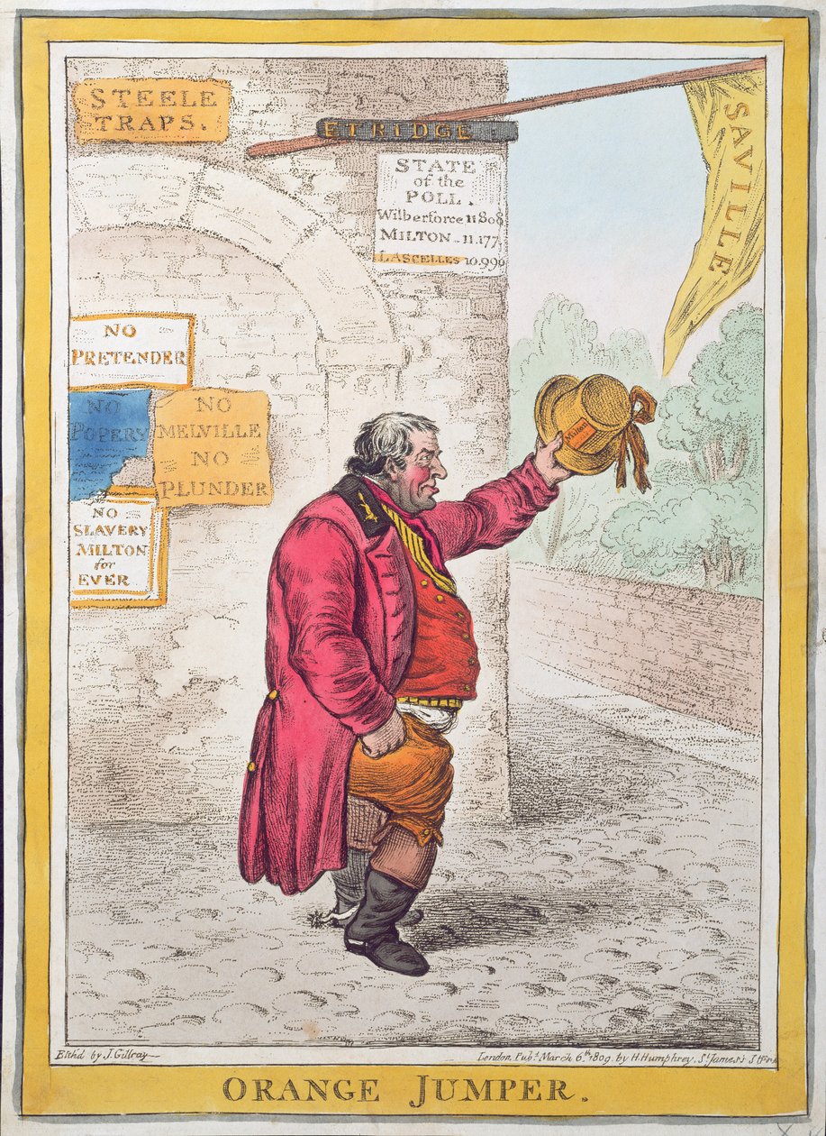 Narancssárga pulóver, kiadta Hannah Humphrey 1809-ben (kézi színezett metszet) alkotó: James Gillray