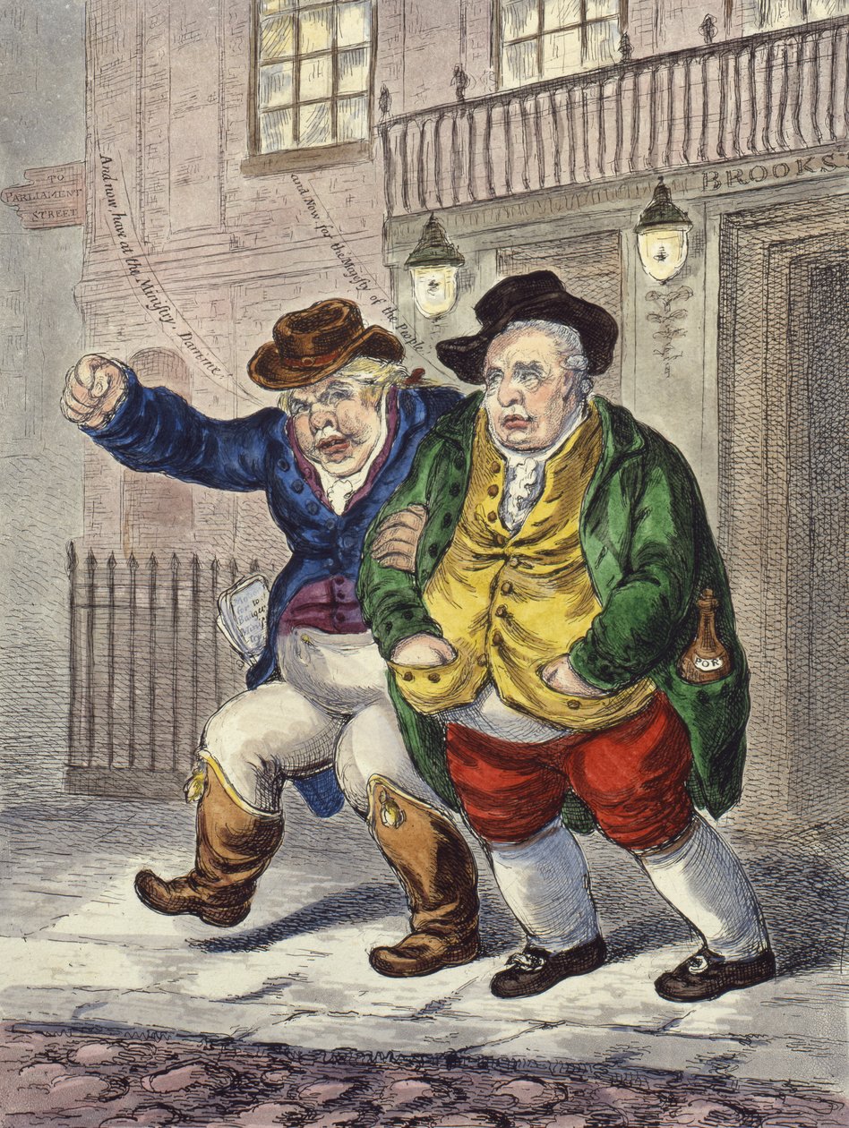 Az alkotmány pillérei: Három óra és egy felhős reggel, 1809 alkotó: James Gillray
