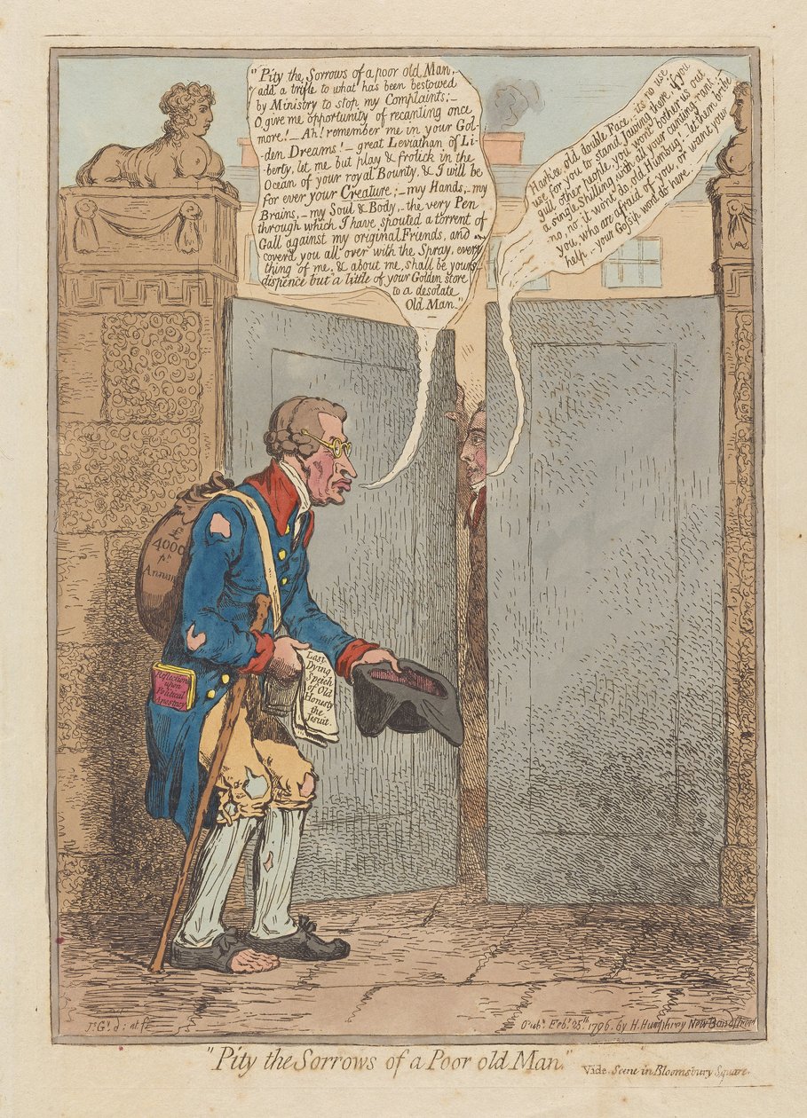Sajnálom egy szegény öreg bánatát, kocsma. 1796 (kézzel színezett metszet) alkotó: James Gillray