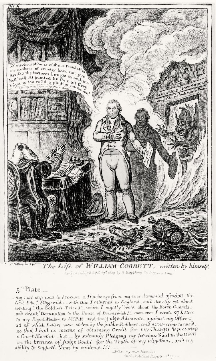 5. tábla, William Cobbett életéből, saját maga írta, kocsma. H. Humphrey, 1809 alkotó: James Gillray