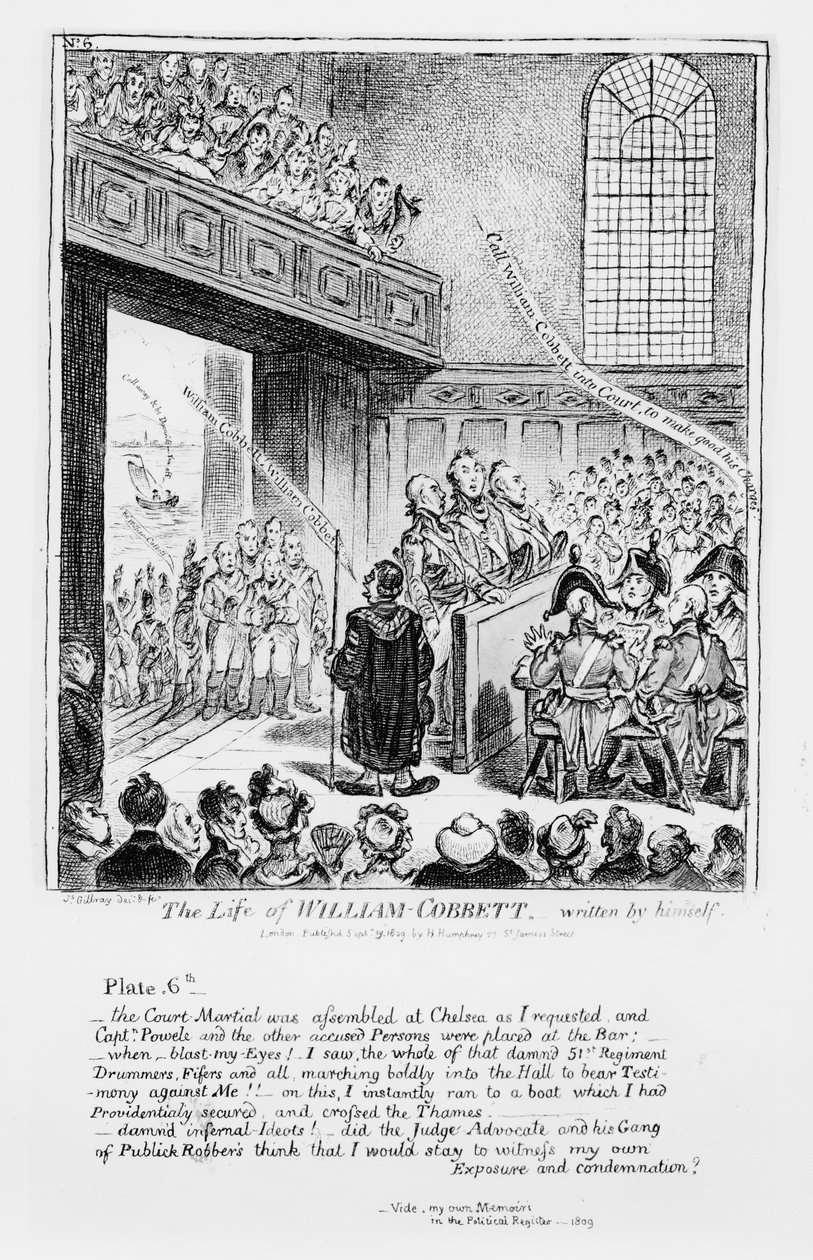 6. tábla, a saját maga által írt "William Cobbett élete" című könyvből, kiadta H. Humphrey, 1809. alkotó: James Gillray