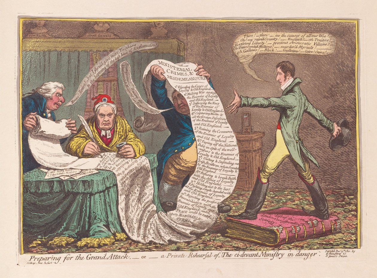 Felkészülés a Grand Attack-re, vagy a The ci-devant Ministry in Danger magánpróbája, kocsma. 1801 (kézzel színezett metszet) alkotó: James Gillray