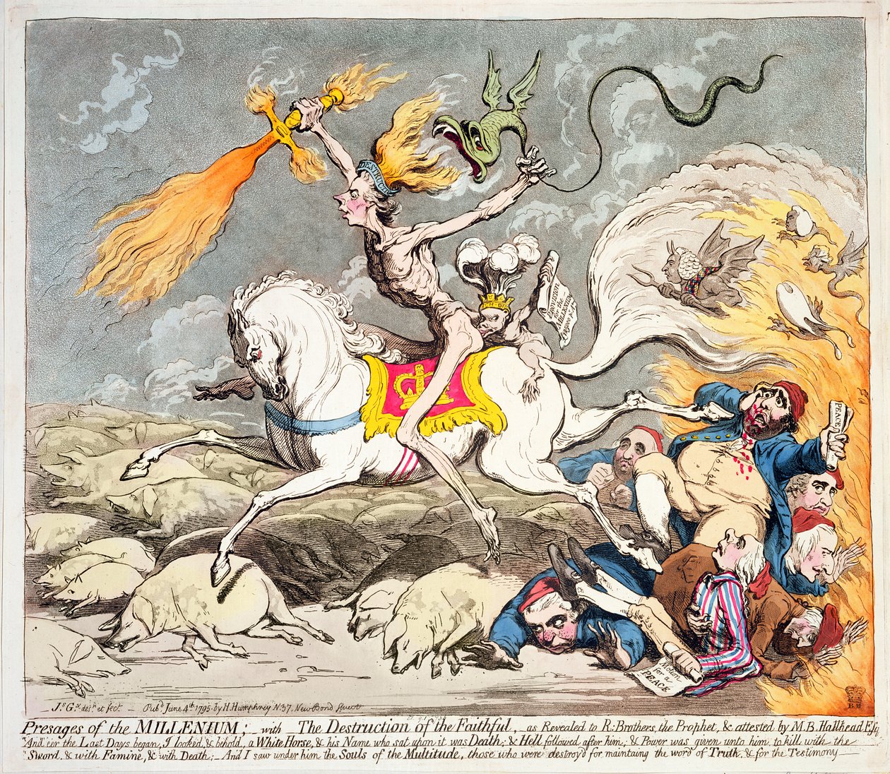 A Millenium presages, Hannah Humphrey 1795-ben (színes rézkarc, metszet és akvatinta) alkotó: James Gillray