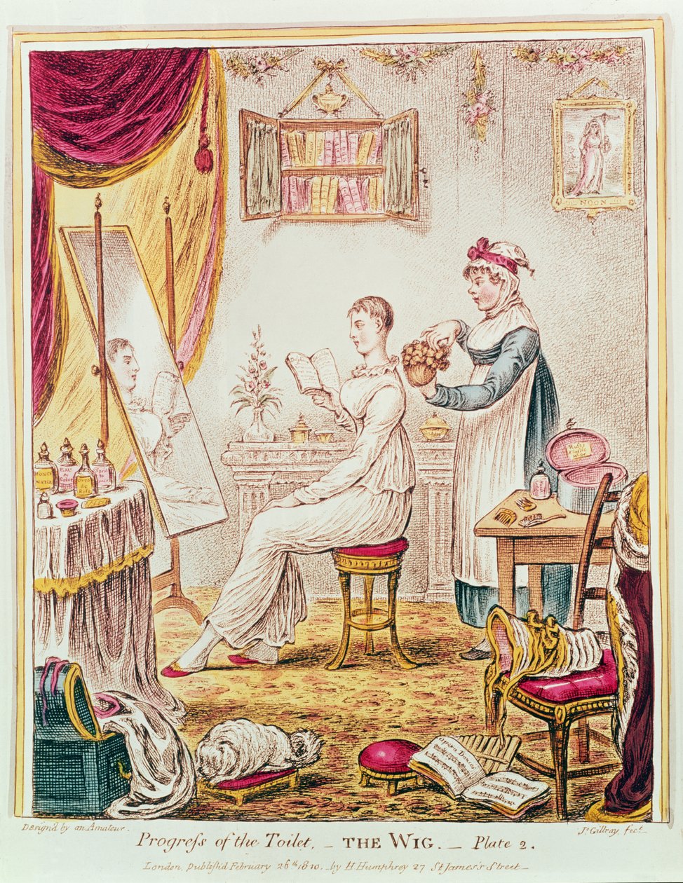 „A WC fejlődése”: A paróka alkotó: James Gillray