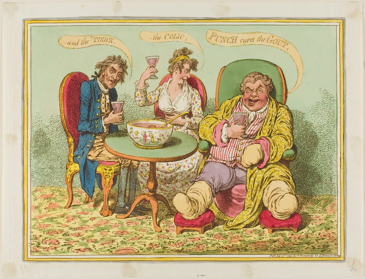 A puncs gyógyítja a köszvényt, a kólikát és a gyulladást alkotó: James Gillray