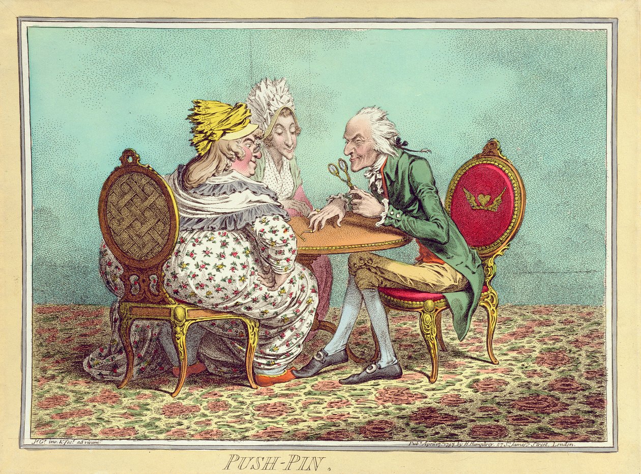 Push-Pin, kiadta Hannah Humphrey 1797-ben (kézi színezett metszet) alkotó: James Gillray