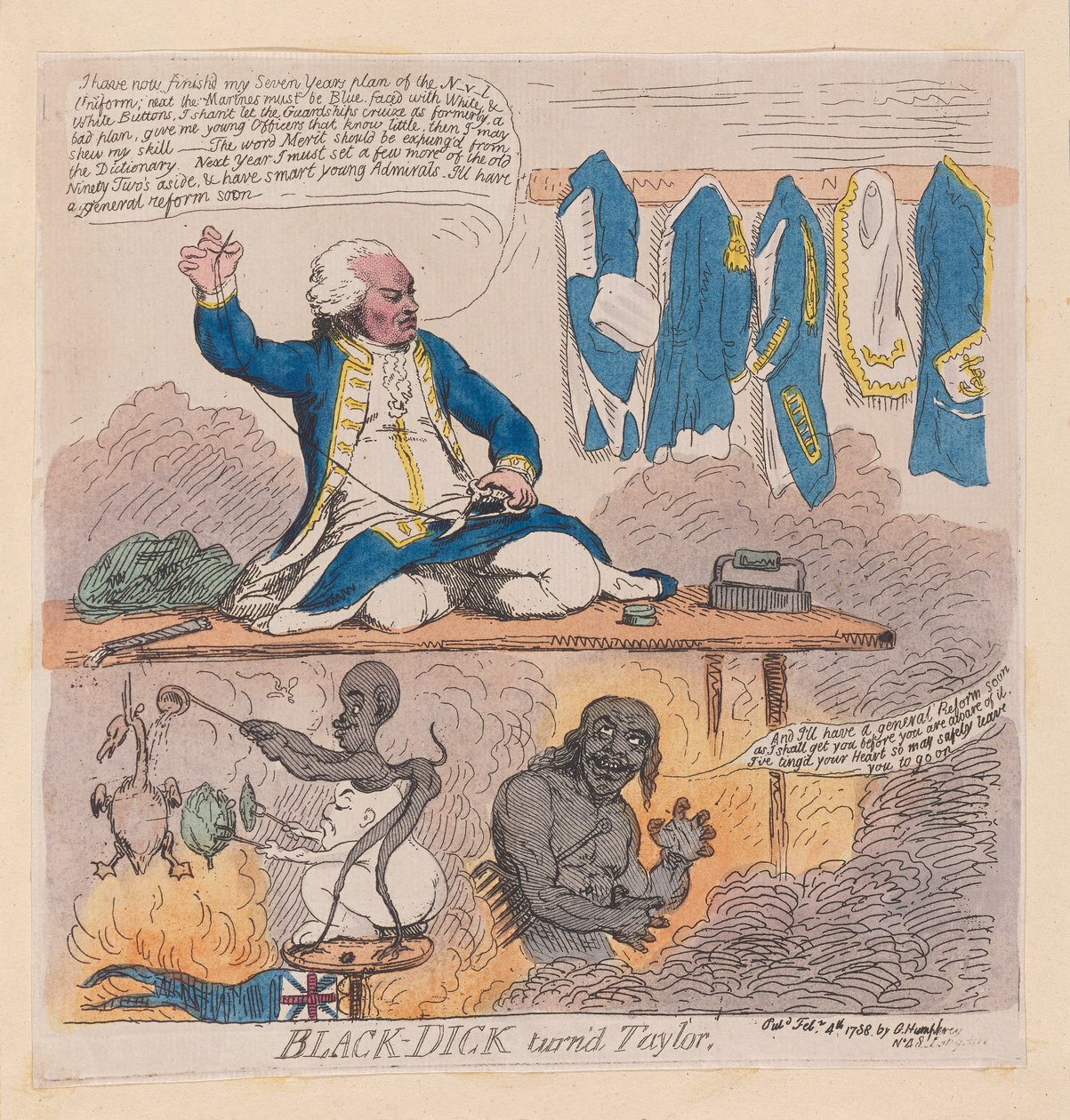 Richard Howe, 1st Earl Howe (Black-Dick turnd taylor), pub. 1788 (kézzel színezett metszet) alkotó: James Gillray