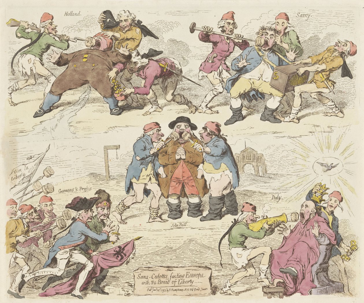 A Sans-culottes a szabadság kenyerével eteti Európát, 1793 Sans-culottes, etetik Európát a szabadság kenyerével (cím a tárgyon) alkotó: James Gillray