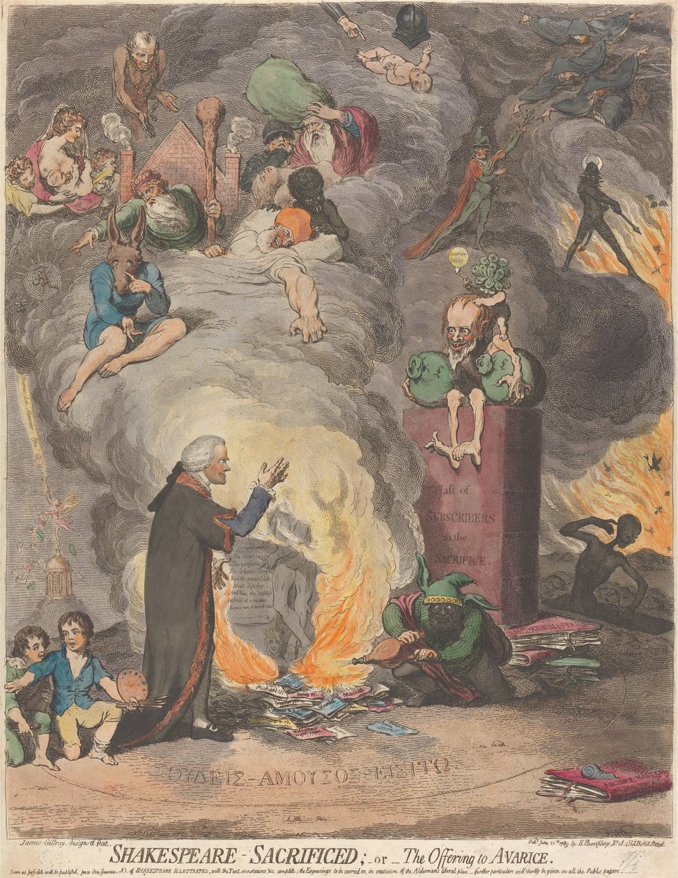 Shakespeare feláldozott; vagy: A felajánlás a kapzsiságnak alkotó: James Gillray