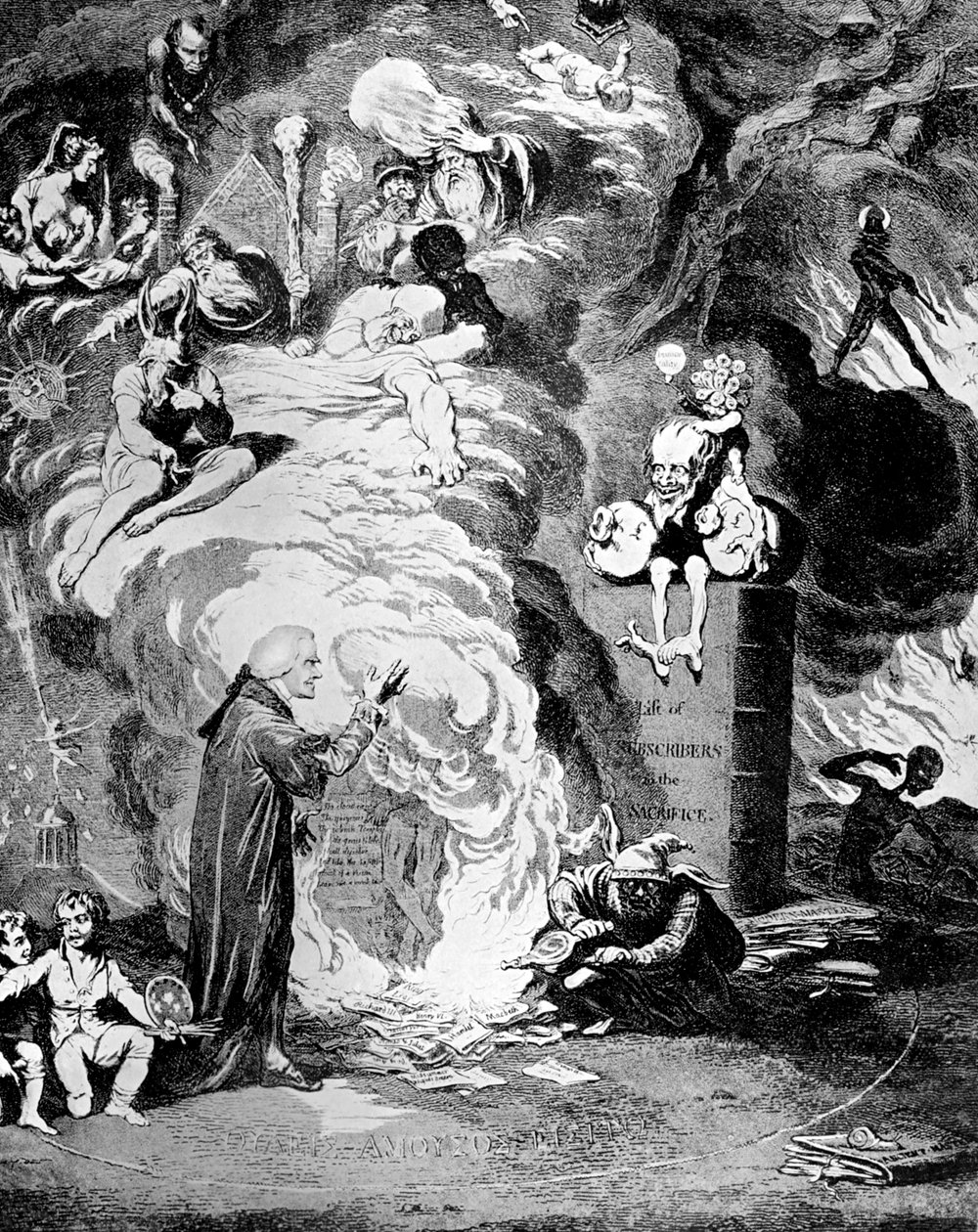 Shakespeare feláldozása, avagy a kapzsiság felajánlása, 1789. alkotó: James Gillray