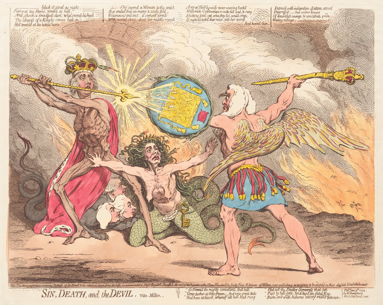 Bűn, halál és ördög, vide Milton alkotó: James Gillray