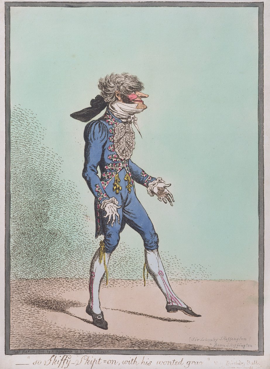 Hannah Humphrey által 1800-ban kiadott „So Skiffy-Skipt-on, with his borned grace” (kézzel színezett rézkarc) alkotó: James Gillray