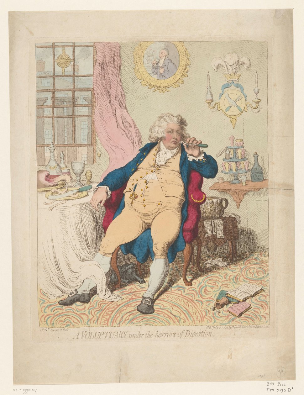 IV. György Spotprent, 1792 Önkéntes az emésztés borzalmai alatt (cím a tárgyon) alkotó: James Gillray