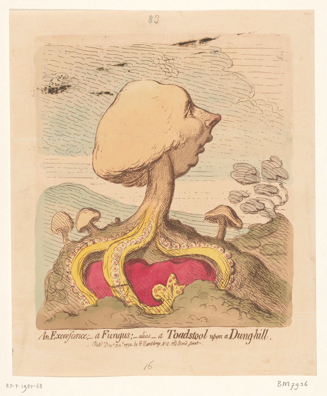 Ifjabb William Pitt karikatúrája, 1791 Egy excrescence; - egy gomba; -alias- egy gombagomba a trágyadombon alkotó: James Gillray