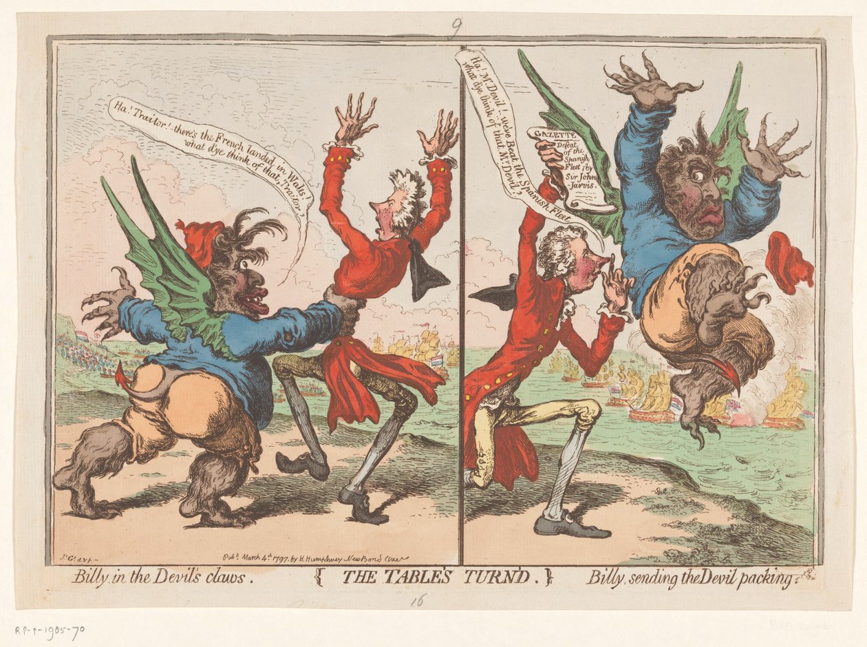 Spotprent, William Pitt és Charles Fox, 1797 Az asztal megfordítva (cím az objektumon) alkotó: James Gillray
