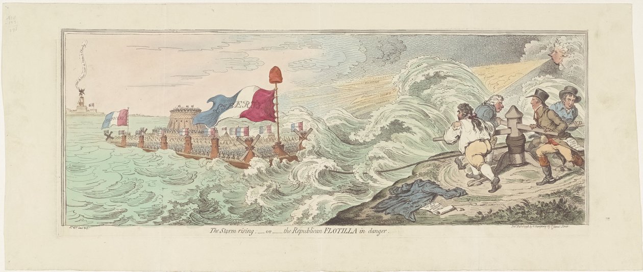Rajzfilm a franciák angliai inváziós terveiről, 1798 Feltámad a vihar – vagy – veszélyben a republikánus flottilla (cím az objektumon) alkotó: James Gillray
