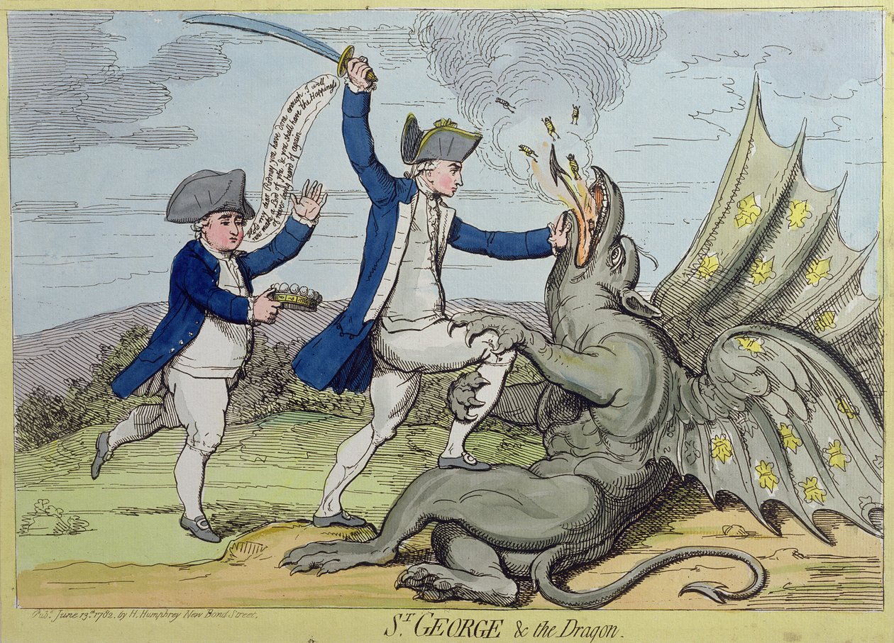 Szent György és a sárkány, Hannah Humphrey 1782-ben (kézzel színezett rézkarc) alkotó: James Gillray