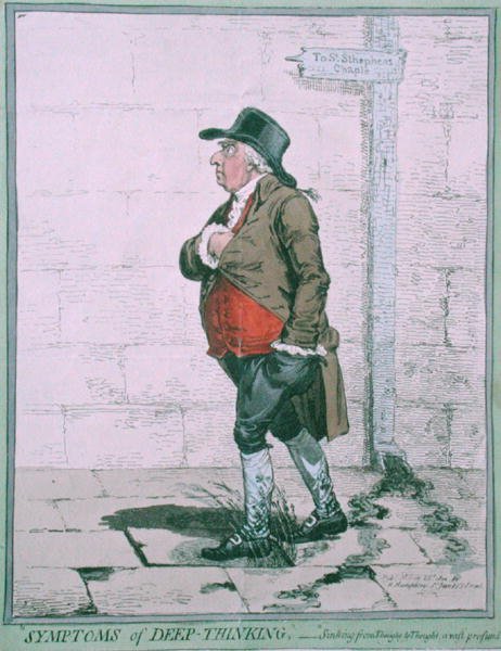 A mélyreható gondolkodás tünetei, Hannah Humphrey adta ki 1800-ban (kézzel színezett rézkarc) alkotó: James Gillray