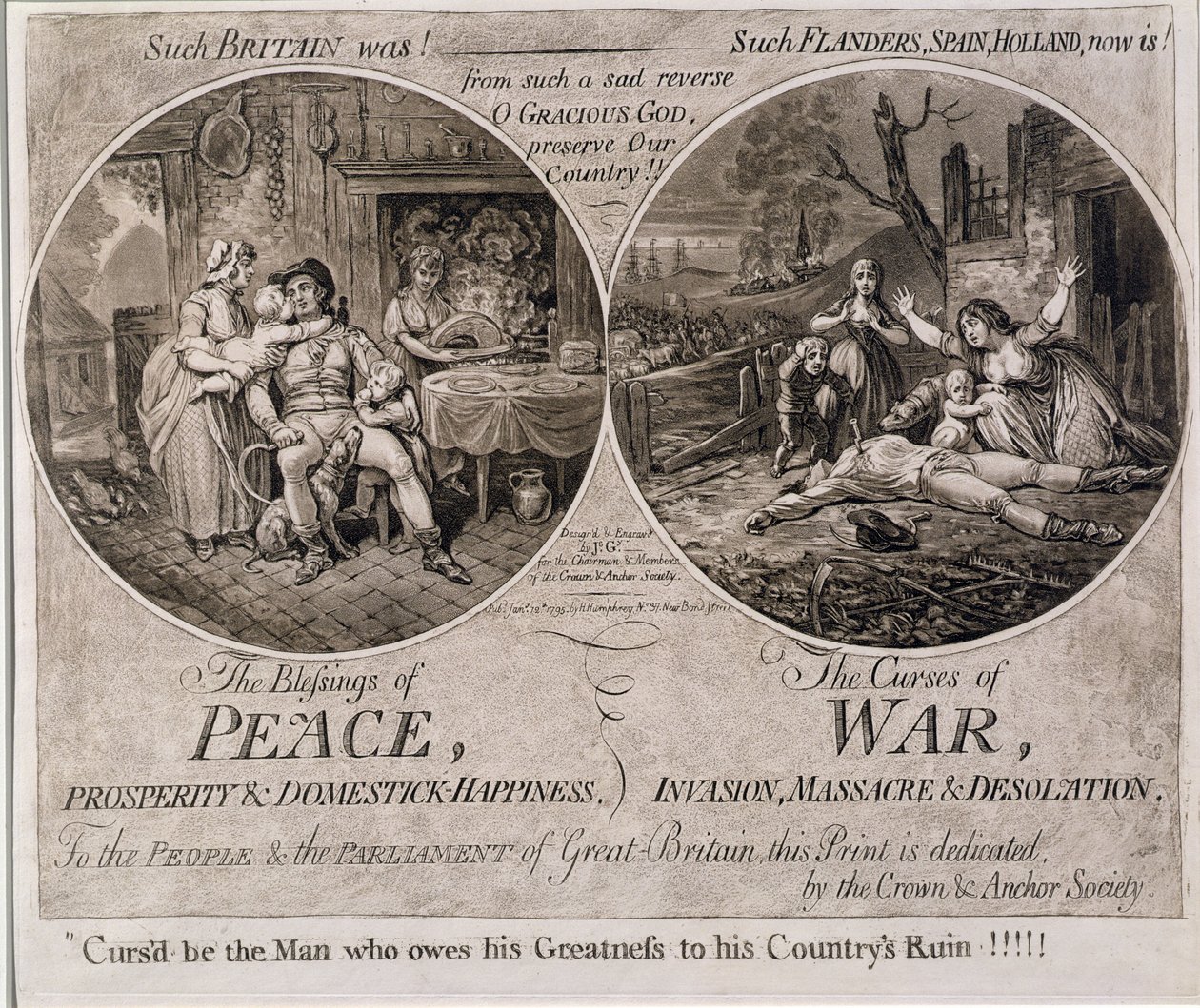 The Blessings of Peace and The Curses of War (A béke áldásai és a háború átka), kiadta Hannah Humphrey 1795-ben. alkotó: James Gillray