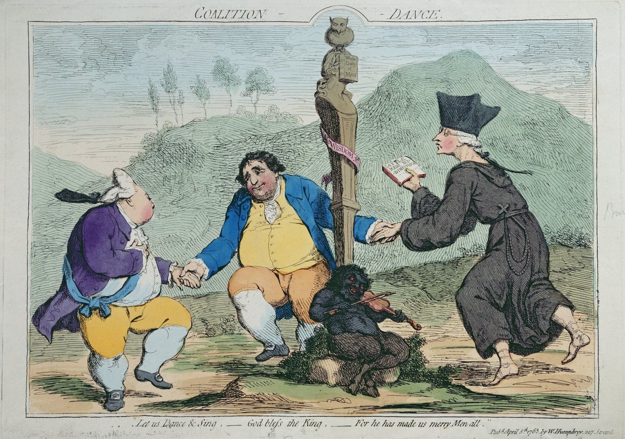 The Coalition-Dance, William Humphrey 1783-ban (kézzel színezett rézkarc) alkotó: James Gillray