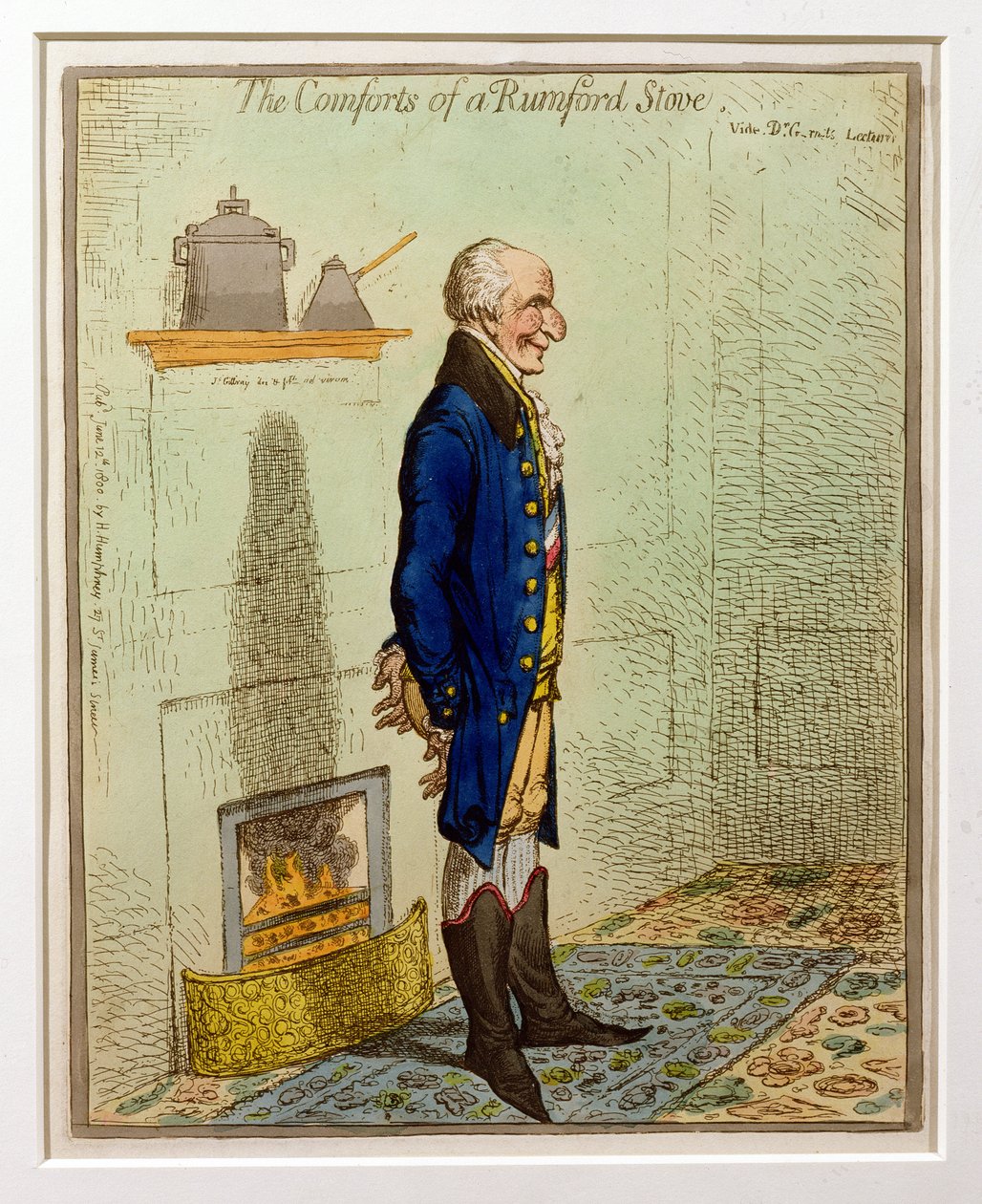 Egy rumfordi kályha kényelme, Hannah Humphrey kiadása, 1800 (metszet és wc) alkotó: James Gillray