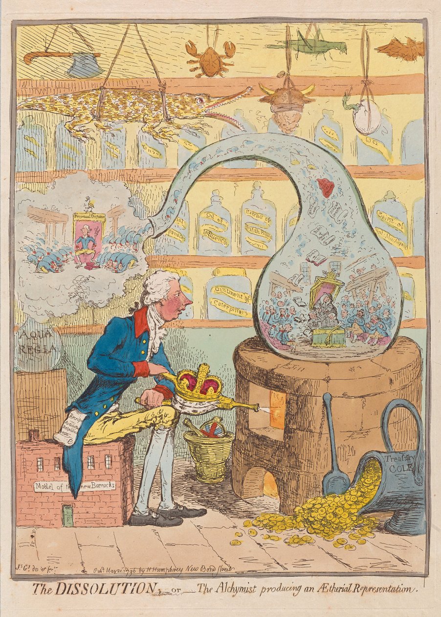 The Dissolution vagy The Alchymist producing an Aetherial Representation, pub. 1796 (kézzel színezett metszet) alkotó: James Gillray