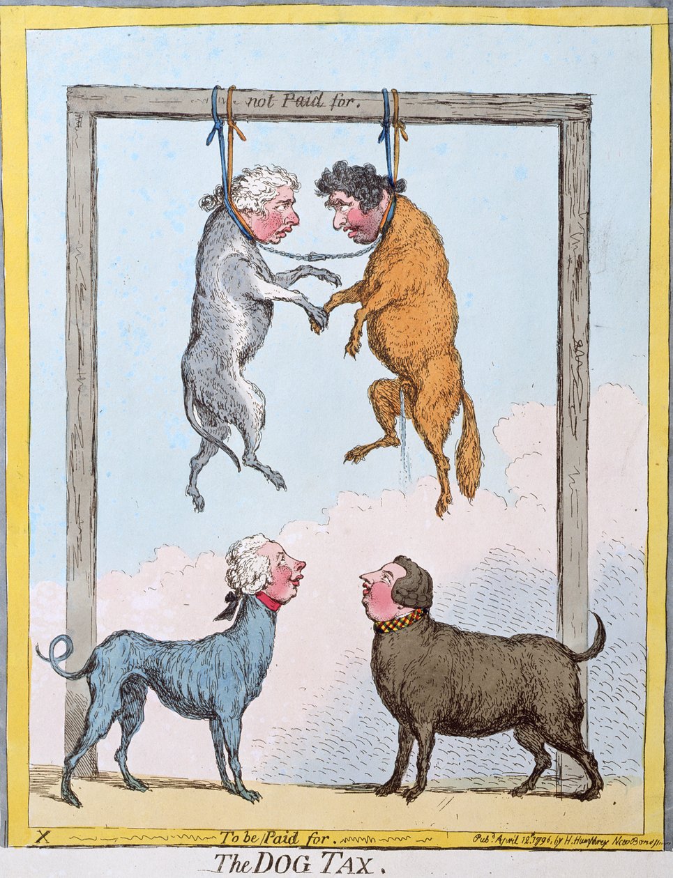 The Dog Tax, Hannah Humphrey 1796-ban (kézzel színezett rézkarc) alkotó: James Gillray