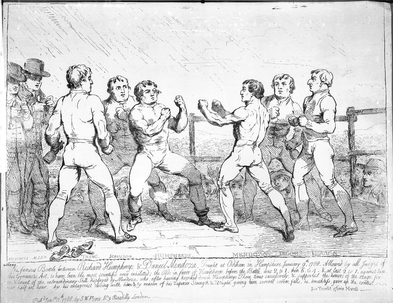 A híres csata Richard Humphreys és Daniel Mendoza között, 1788. január 9. alkotó: James Gillray
