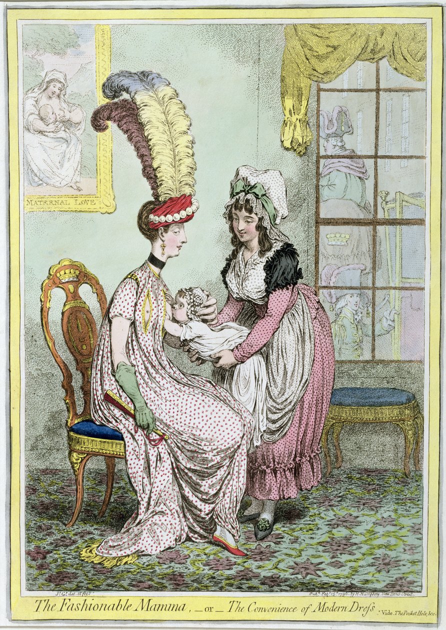 A divatos mama, avagy A modern ruha kényelme, 1796-ban jelent meg (színes metszet) alkotó: James Gillray