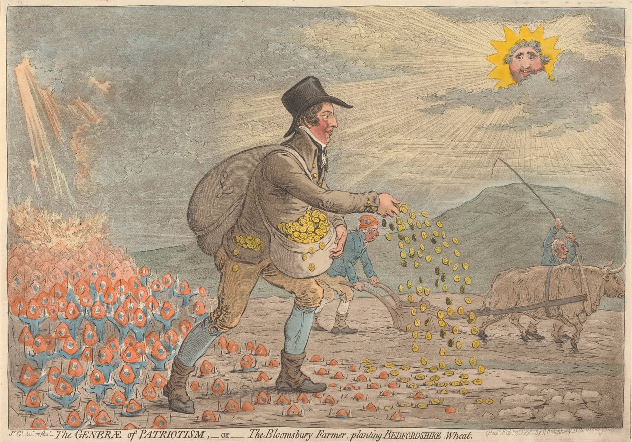 A hazafiság tábornoka - avagy - a bloomsburyi gazda, aki bedfordshire-i búzát vet alkotó: James Gillray