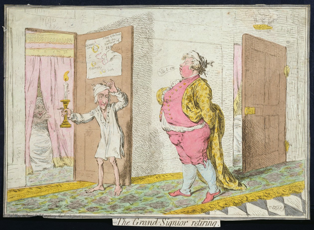 A Grand-Signior Retiring, Hannah Humphrey 1796-ban (kézzel színezett rézkarc) alkotó: James Gillray