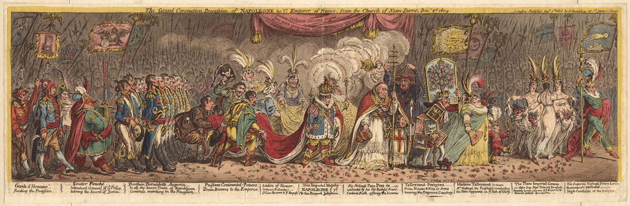 Napóleon, Franciaország első császárának nagy koronázási körmenete a Notre-Dame templomból, 1805 alkotó: James Gillray