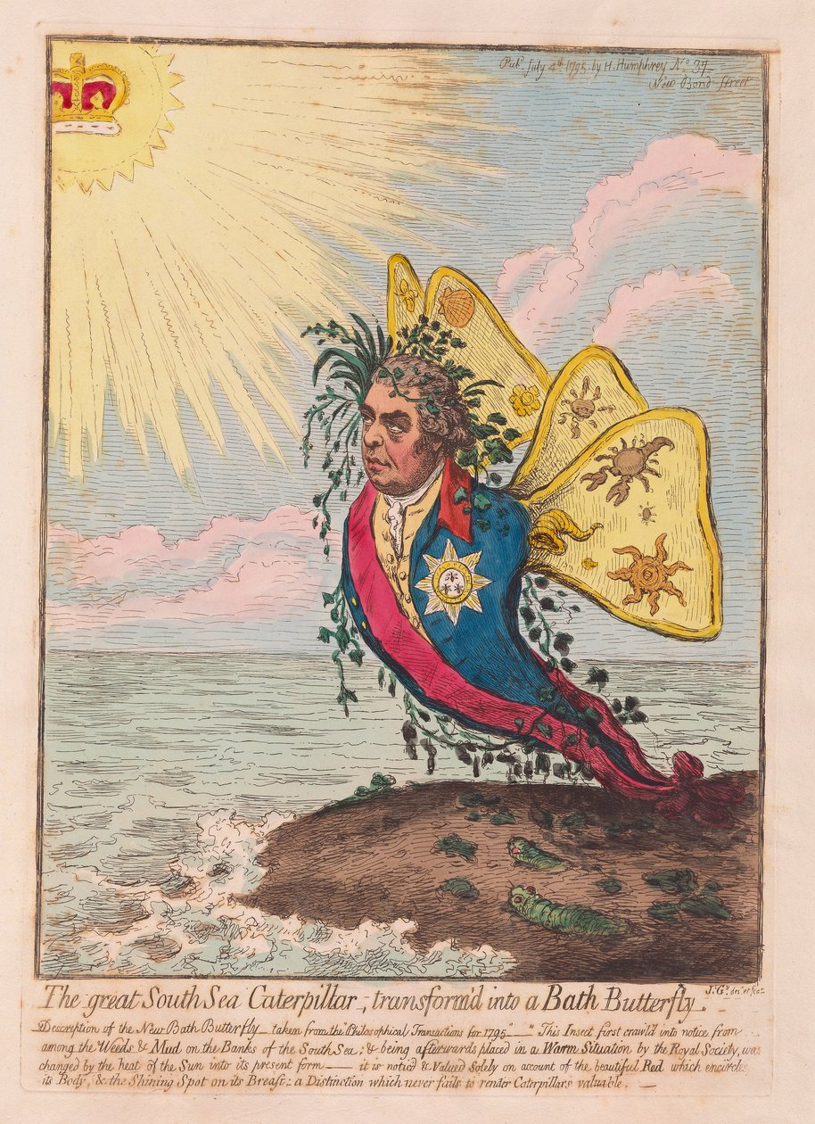The Great South Sea Caterpillar, átalakítva Bath Butterfly, kocsma. 1792 (kézzel színezett metszet) alkotó: James Gillray