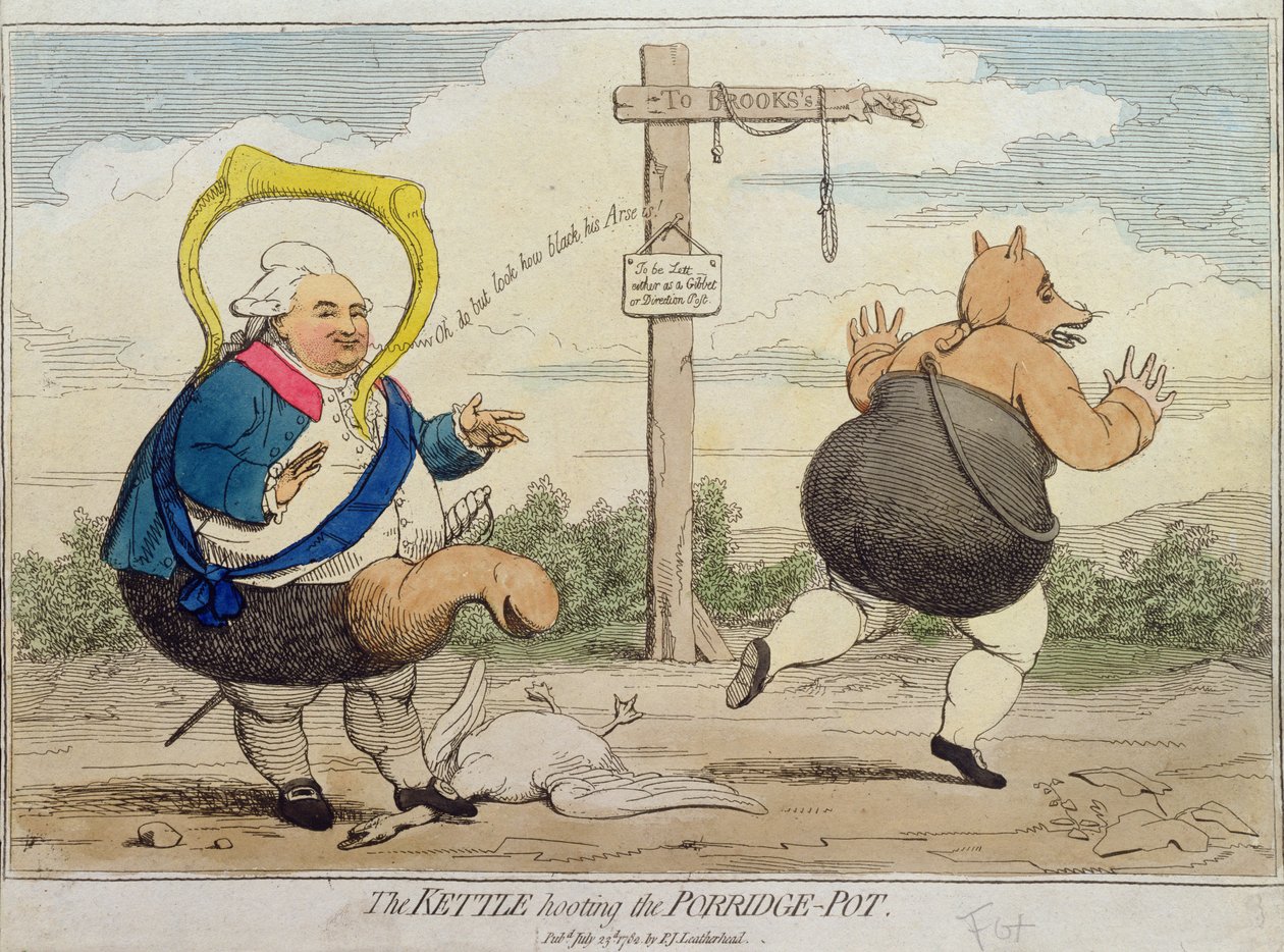 The Kettle Hooting the Poridge-Pot, P.J. Leatherhead kiadó 1782-ben (kézzel színezett rézkarc) alkotó: James Gillray