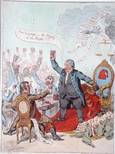 The Loyal Toast, Hannah Humphrey 1798-ban (kézzel színezett rézkarc) alkotó: James Gillray