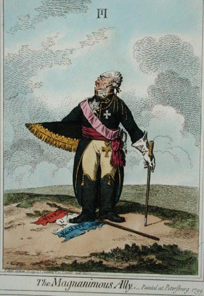 The Magnanimous Ally, Hannah Humphrey 1799-ben (kézzel színezett rézkarc) alkotó: James Gillray