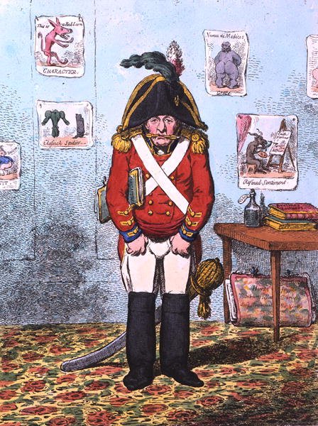 A Katonai karikaturista, Hannah Humphrey 1799-ben (kézzel színezett rézkarc) alkotó: James Gillray